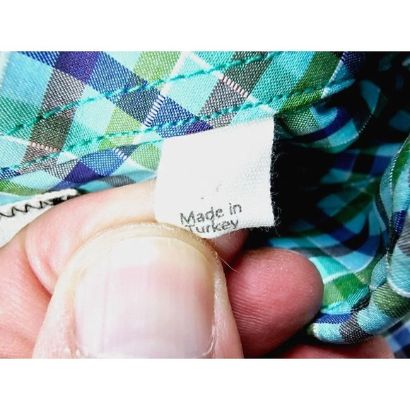 Billy Reid Standard Cut Size Small Men's Green Blue White Check Spread Collar - Picture 10 of 11
